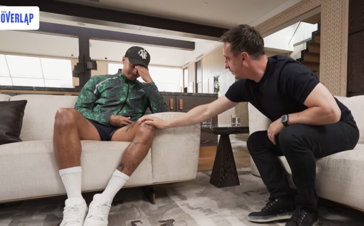 Gary Neville consoled Dele as both found their chat extremely emotional (Image: YouTube/The Overlap) Image
