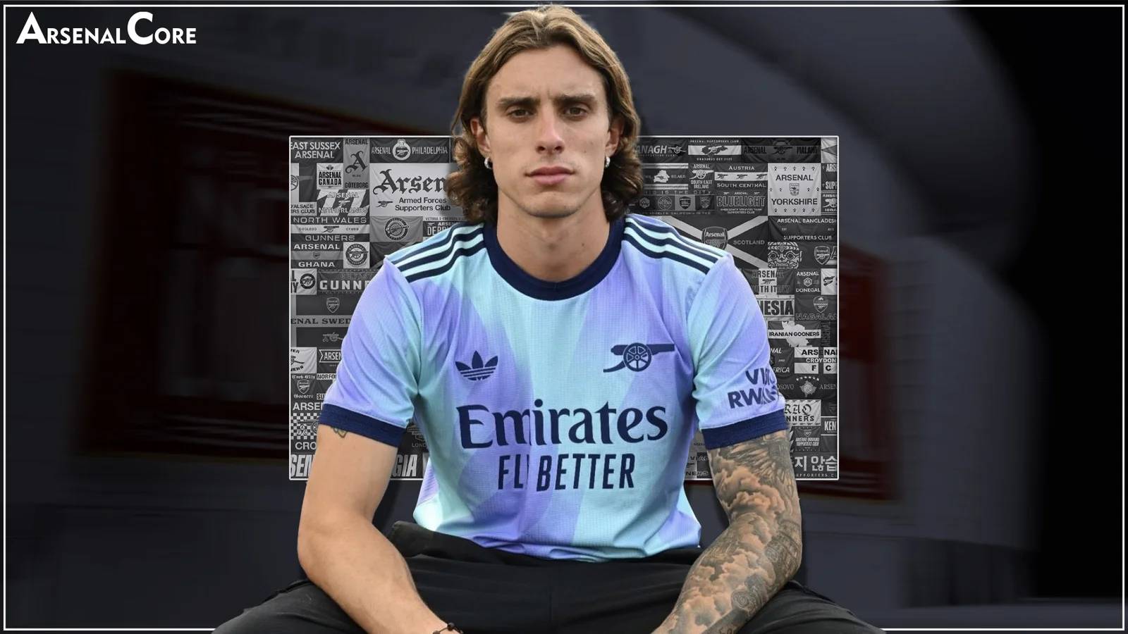 Calafiori in Arsenal's third kit. Image Credit: ArsenalCore Image